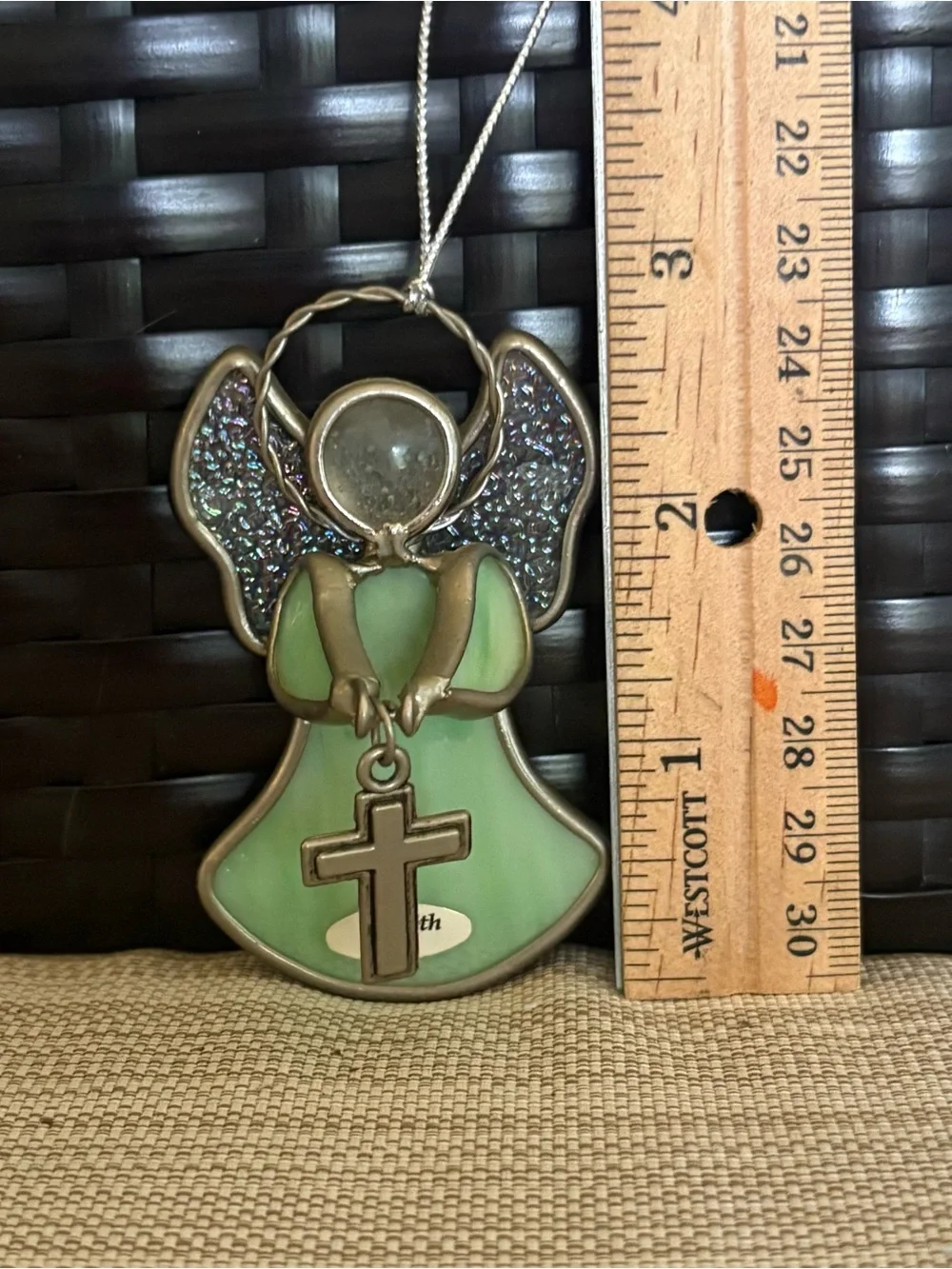 Ganz Green glass angel ornament with silver cross get well gift religious heal